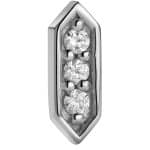 3-Gem Pave Bar Push-In Stud Earring, Pointy, 14k White Gold