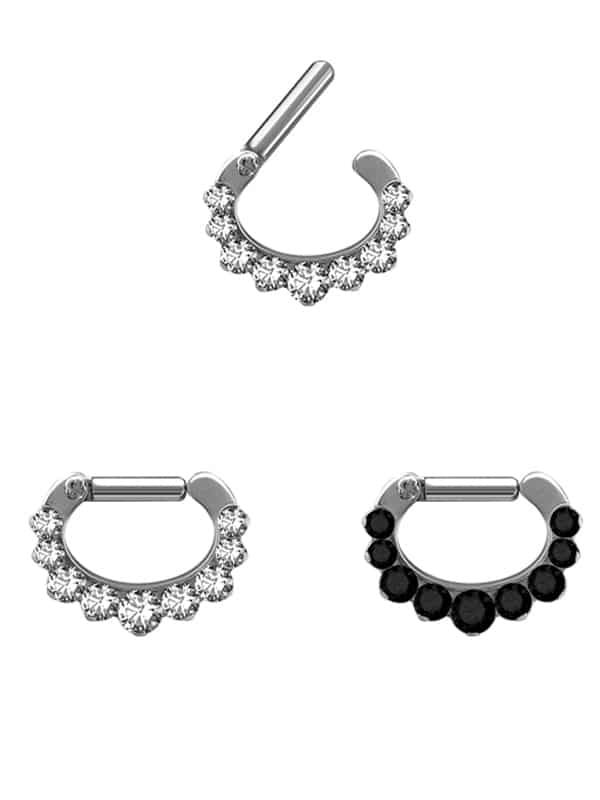 9-Gem Daith Clicker Earring, Titanium, Oval, Straight Bar