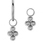 4-Gem Charm for Clicker Hoop, Bezel Set, Steel