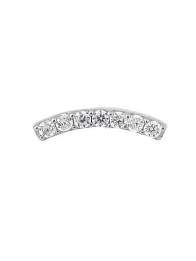 7-Gem Pave Curve Threaded Stud Earring, 14k White Gold