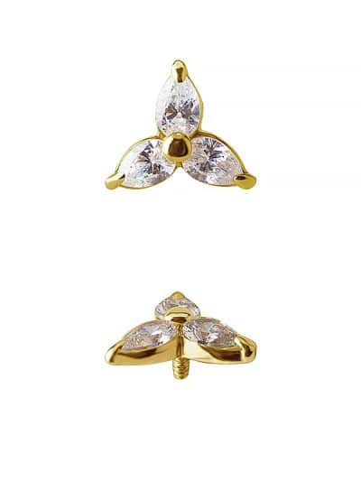 Pear Trinity Threaded Stud Earring, 18k Yellow Gold