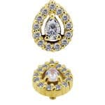 Pave Pear Threaded Stud, 18k Yellow Gold