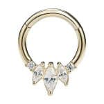 3-Marquise Daith Clicker Earring, 14k Yellow Gold, 8-10mm