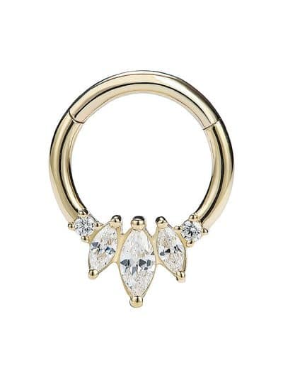 3-Marquise Daith Clicker Earring, 14k Yellow Gold, 8-10mm