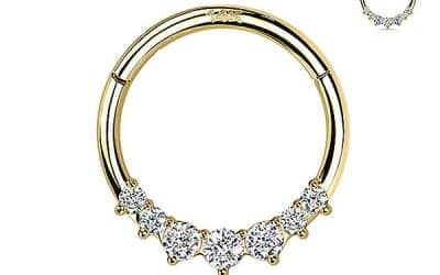 7-Gem Daith Clicker Earring, 14k Yellow Gold, 8-10mm