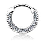 Pave Beaded Daith Clicker Earring, 14k White Gold, 10mm