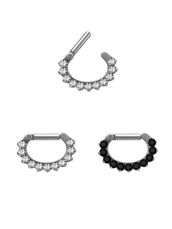 11-Gem Daith Clicker Earring, Titanium, Oval, Straight Bar