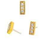 Junipurr Pave Bar Push-In Stud Earring, 14k Yellow Gold
