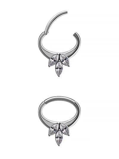 3-Marquise Daith Clicker Earring, Steel, 8mm Oval