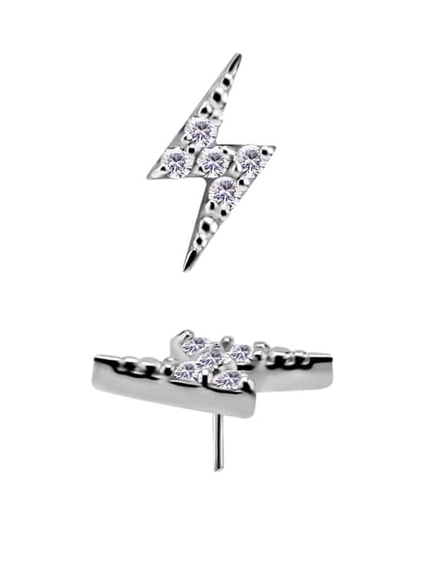 Pave Lightning Bolt Threaded Stud Earring, CoCr NF