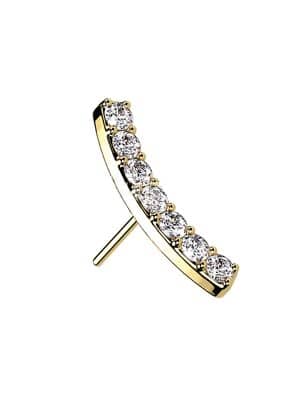 7-Gem Pave Curve Push-In Stud Earring, 14k Yellow Gold