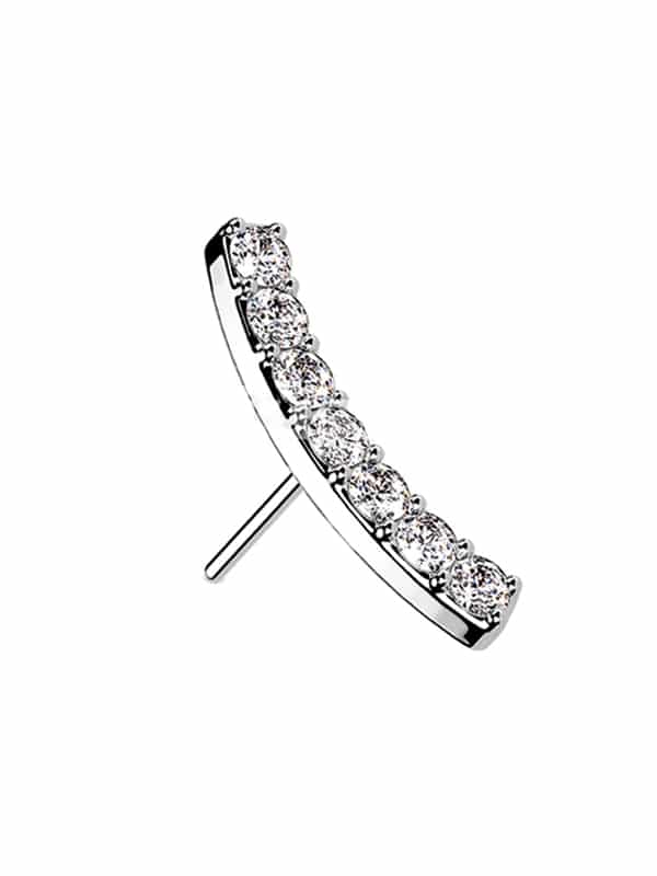 7-Gem Pave Curve Push-In Stud Earring, 14k White Gold