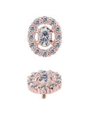 Oval with Pave Halo Threaded Stud, 18k Rose Gold