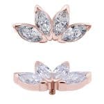 4-Marquise Fan Threaded Stud Earring, Closed Back, 18k Rose Gold