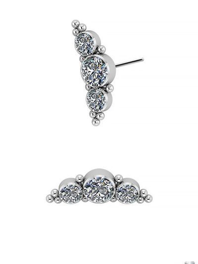 3-Gem Beaded Cluster Push-in Stud Earring, Titanium