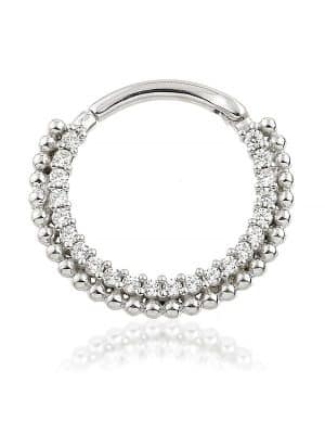 Pave Beaded Daith Clicker Earring, 14k-9k White Gold, 10mm