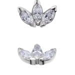 3-Marquise Fan Threaded Stud Earring, Closed Back, 18k White Gold