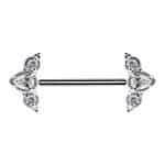 Nipple Barbell 3 Cluster, Push-In, 18k White Gold
