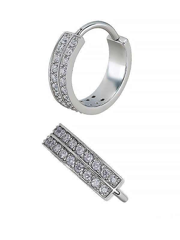 Double Row Pave Ring Eternity Clicker Earring, Steel