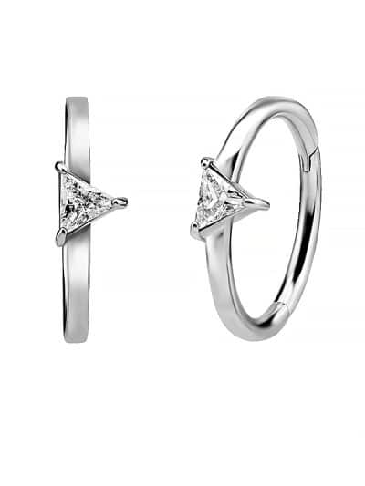 Gem Triangle Clicker Earring, Conch Ring, Steel
