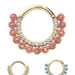 Scalloped Double Row Opal Daith Clicker Earring, 14k Yellow Gold, 8-9mm