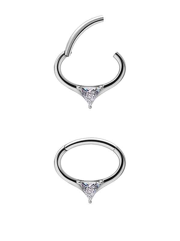 Triangle Gem Daith Clicker Earring, Steel, 8mm Oval