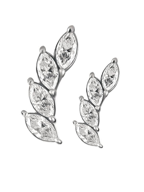 4-Marquise Curved Cluster Threaded Stud Earring, 18k White Gold
