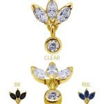 3-Marquise Fan with Dangle Threaded Stud Earring, Mini, 18k Yellow Gold