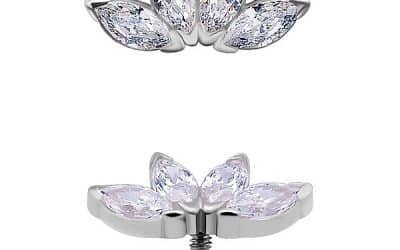 4-Marquise Fan Threaded Stud Earring, Mini, 18k White Gold