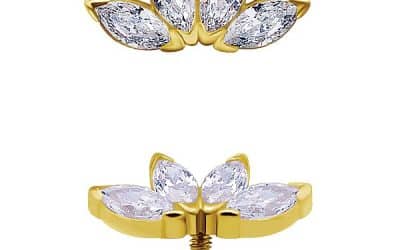 4-Marquise Fan Threaded Stud Earring, Mini, 18k Yellow Gold