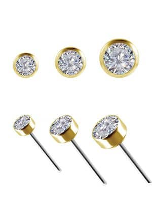 Bezel Set Diamond Push-In Stud Earring, 18k Yellow Gold