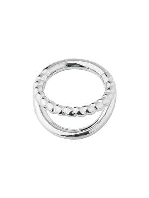 Double Band Rope Clicker Earring, 14k White Gold, 7mm