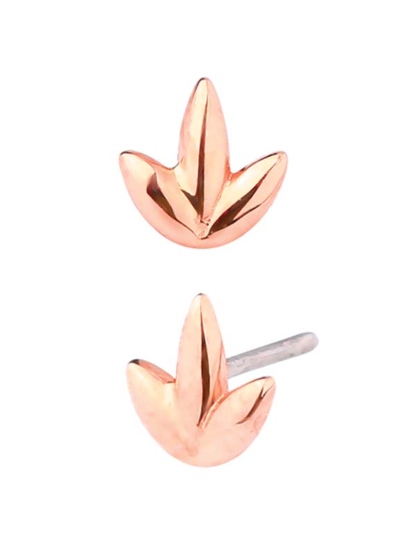 3-Petal Lotus Push-In Stud Earring, 14k Rose Gold