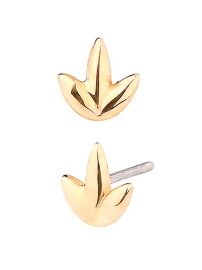 3-Petal Lotus Push-In Stud Earring, 14k Yellow Gold