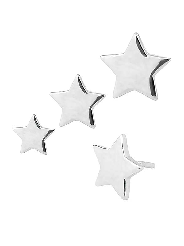 Star Push-In Stud Earring, 14k White Gold