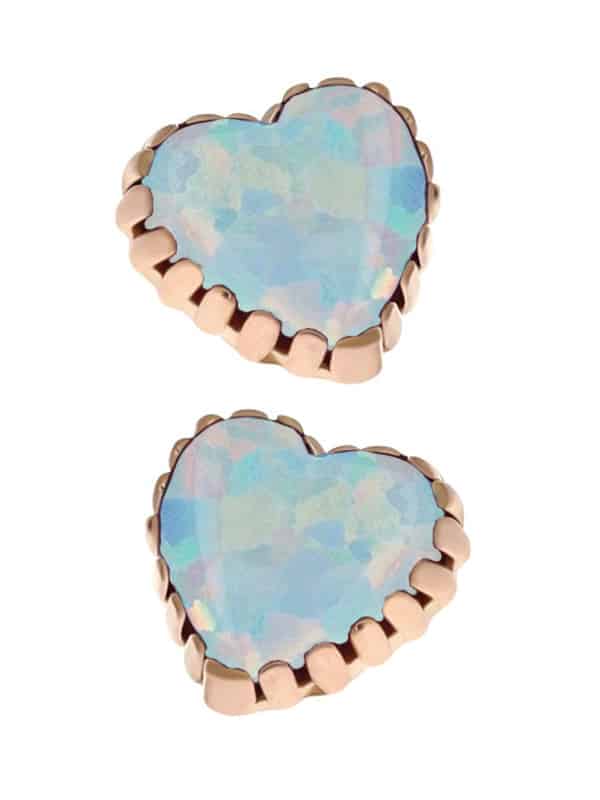 Anatometal Created Opal Heart Threaded Stud Earring, 18k Rose Gold