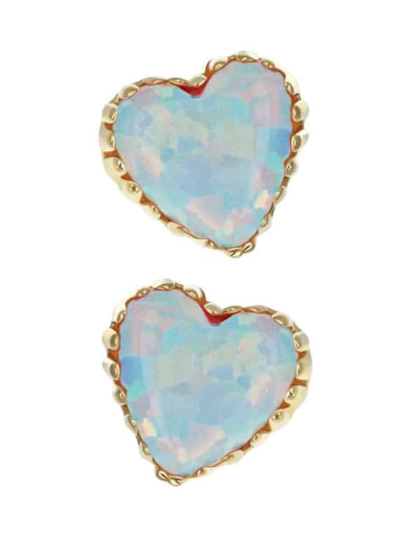 Anatometal Created Opal Heart Threaded Stud Earring, 18k Yellow Gold