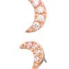 4-Gem Pave Moon Push-In Stud Earring, 14k Rose Gold