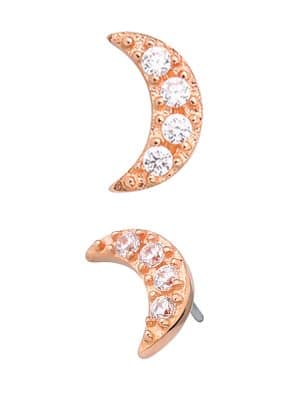 4-Gem Pave Moon Push-In Stud Earring, 14k Rose Gold