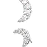 4-Gem Pave Moon Push-In Stud Earring, 14k White Gold