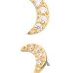 4-Gem Pave Moon Threaded Stud Earring, 14k Yellow Gold