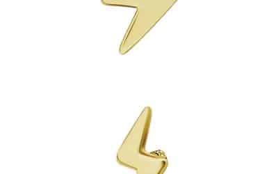 Lightning Bolt Threaded Stud Earring, 18k Yellow Gold