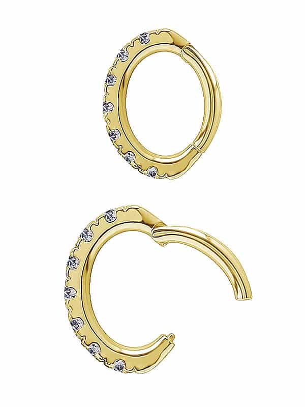 Pave Ring Rook Clicker Hoop, Oval, 18k Yellow Gold
