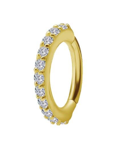 Micro Pave Ring Rook Clicker Hoop, Oval, 18k Yellow Gold