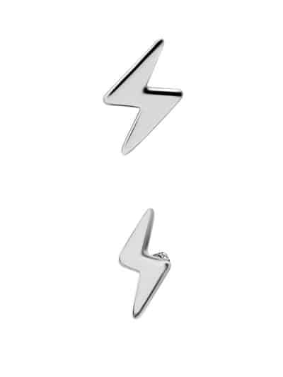 Lightning Bolt Threaded Stud Earring, 18k White Gold