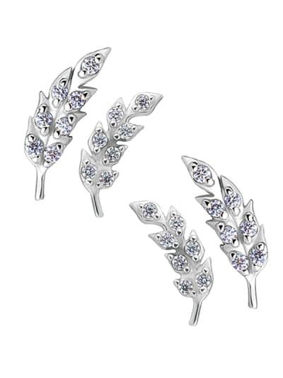 Delicate Gem Feather Push-In Stud Earring, 14k White Gold