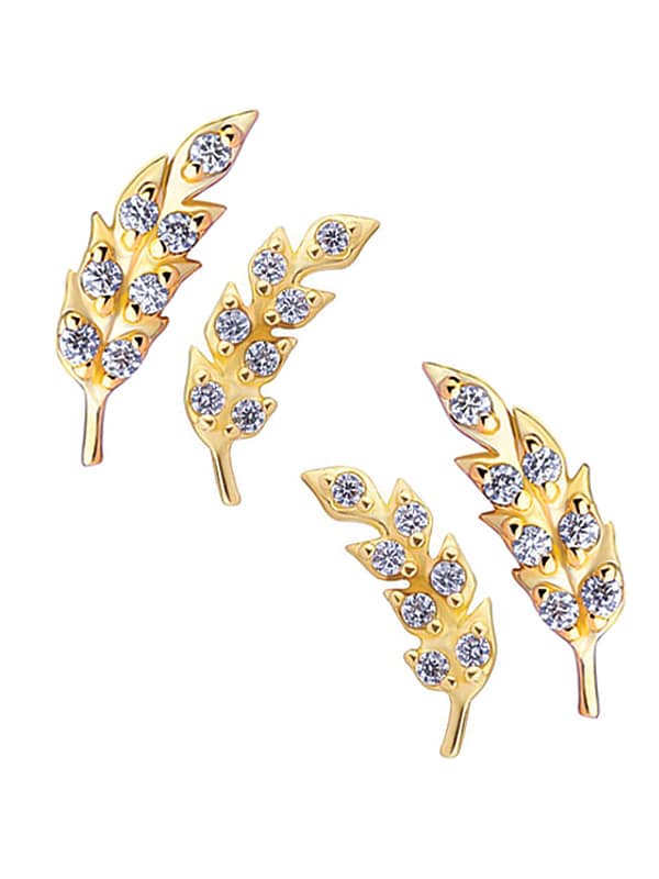 Delicate Gem Feather Push-In Stud Earring, 14k Yellow Gold