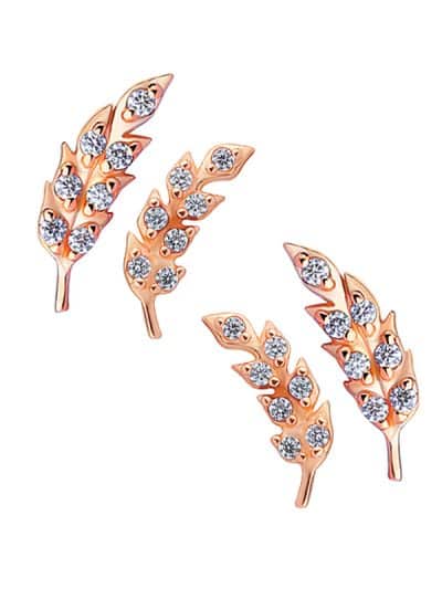 Delicate Gem Feather Push-In Stud Earring, 14k Rose Gold