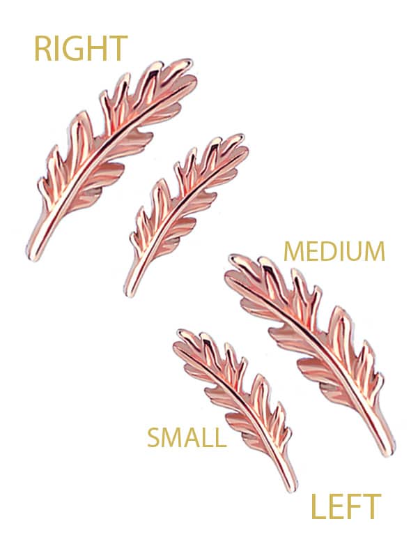 Delicate Feather Push-In Stud Earring, 14k Rose Gold