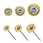 Scalloped Gem Push-In Stud Earring, 18k Yellow Gold